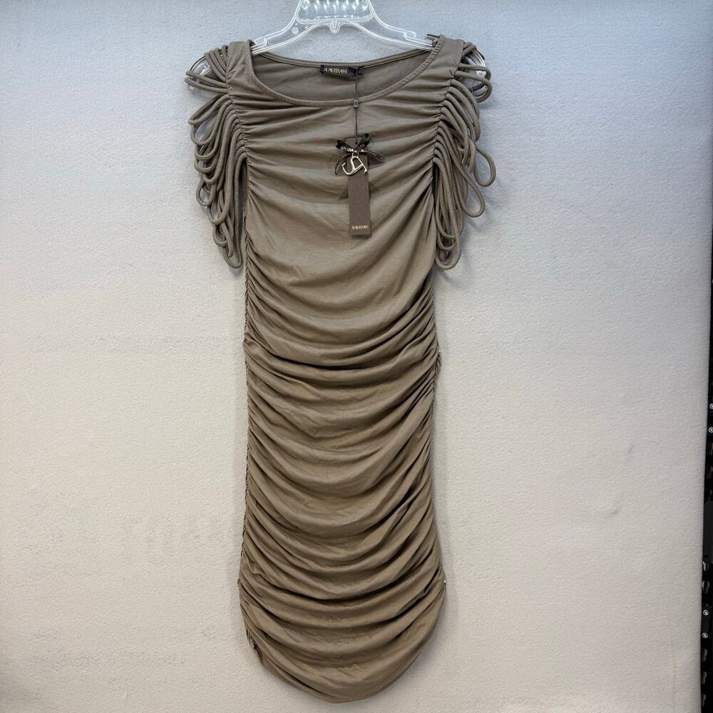 SuperTrash Dress Women's M Grey Mist (Brown) Dancy Rouched Sides NWT
